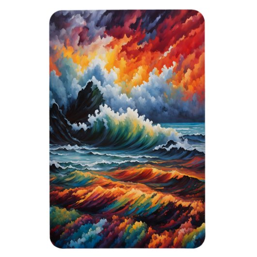 Fiery Ocean Storm - Abstracte zeegezicht kunst Magneet (Verticaal)