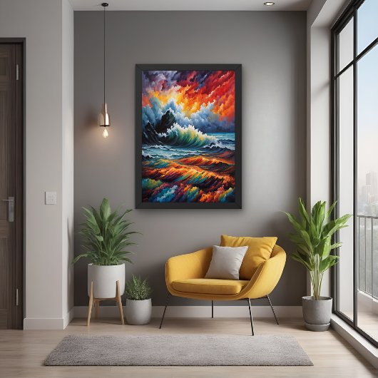 Fiery Ocean Storm - Abstracte zeegezicht kunst Poster