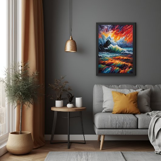 Fiery Ocean Storm - Abstracte zeegezicht kunst Poster