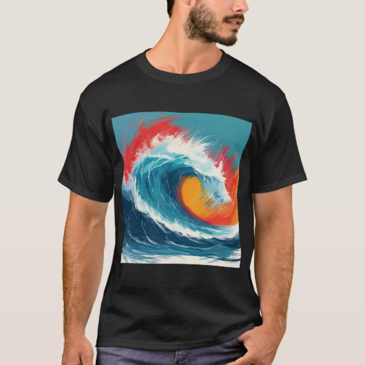 Fiery Ocean Wave Art T-shirt (Voorkant)