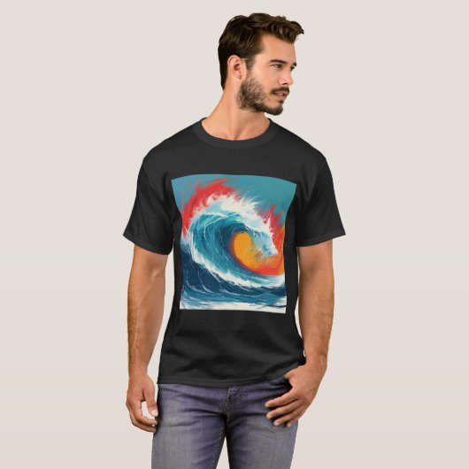 Fiery Ocean Wave Art T-shirt (Voorkant volledig)