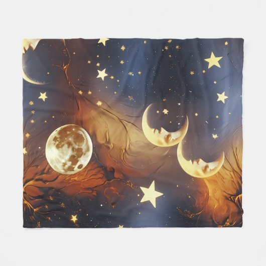 Fiery Orange Celestial Moon Blanket – Luxury Seaml Fleece Deken (Voorkant (Horizontaal))