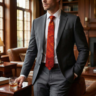 Fiery Orange Red Marble: Abstract Swirl Desgn Stropdas