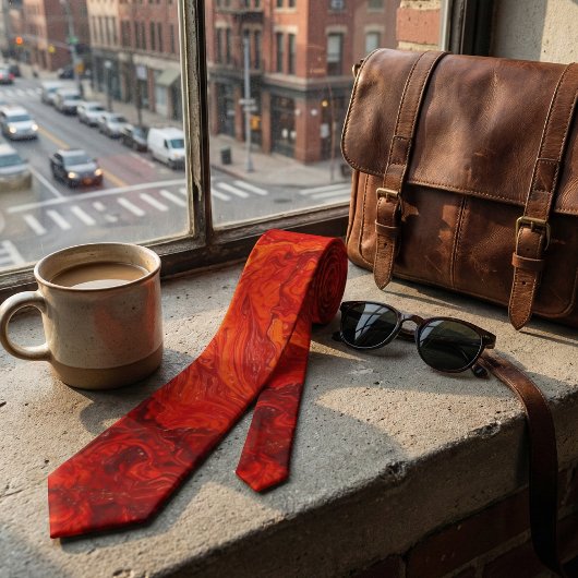 Fiery Orange Red Marble: Abstract Swirl Desgn Stropdas