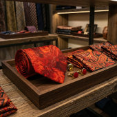 Fiery Orange Red Marble: Abstract Swirl Desgn Stropdas