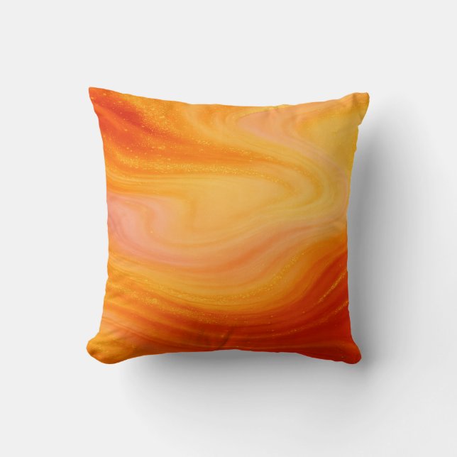 Fiery Oranje Goud Marmer Sierkussen (Voorkant)