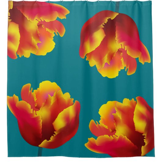 Fiery Oranje Parrot Tulips Douchegordijn (Voorkant)