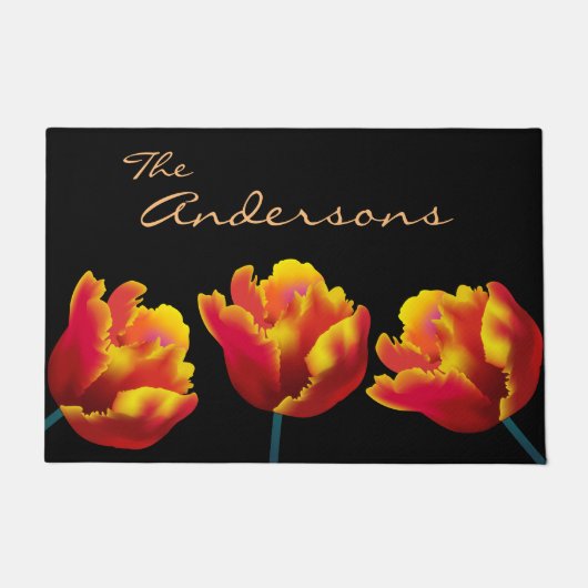 Fiery Oranje Parrot Tulips Personeelsformatie Deurmat (Voorkant)