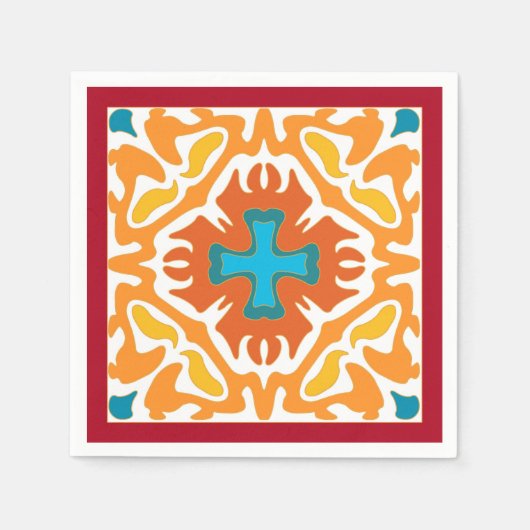 Fiery Oranje Spaanse Tegel met blauwe accenten Servetten (Voorkant)
