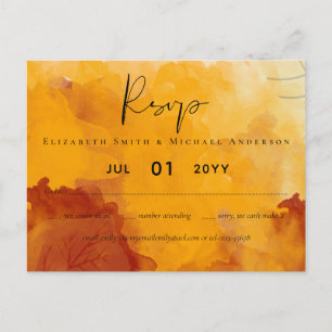 Fiery Oranje Waterverf Abstracte Sunset Weddenscha Briefkaart