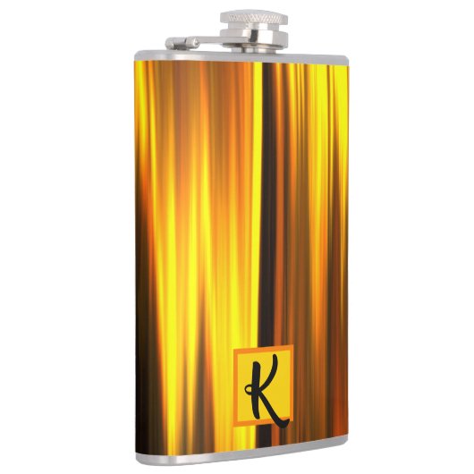 Fiery Oranje Yellow Black Monogram Gift for Men Heupfles (Rechts)