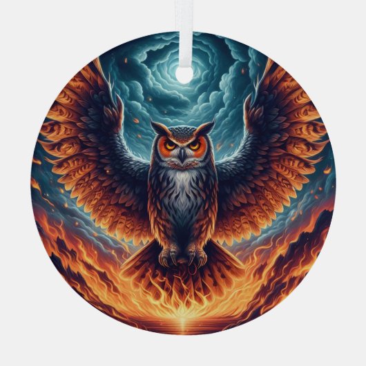 Fiery Owl Phoenix Ascension Glas Ornament (Achterkant)