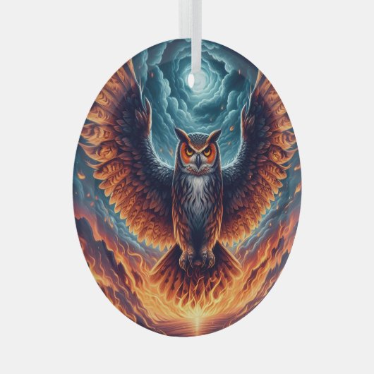 Fiery Owl Phoenix Ascension Glas Ornament (Voorkant Rechts)