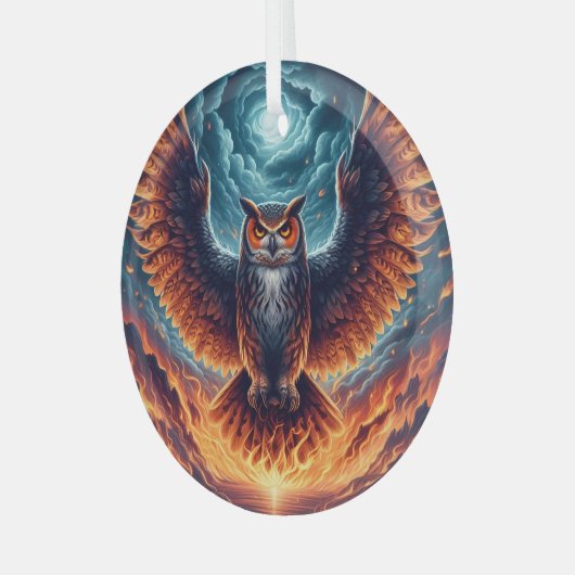Fiery Owl Phoenix Ascension Glas Ornament (Voorkant links)