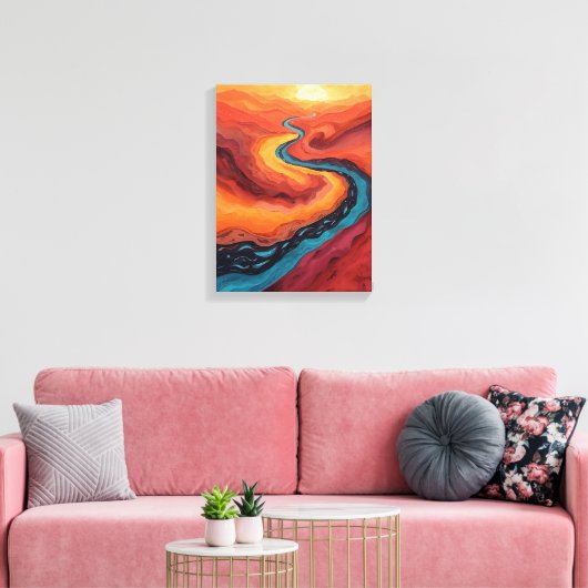 Fiery Path – Levendig Abstract zonsonderganglandsc Canvas Afdruk (Insitu (Woonkamer))