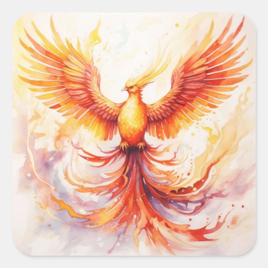 Fiery Pheonix Flying Rising from the Ashes Vierkante Sticker (Voorkant)