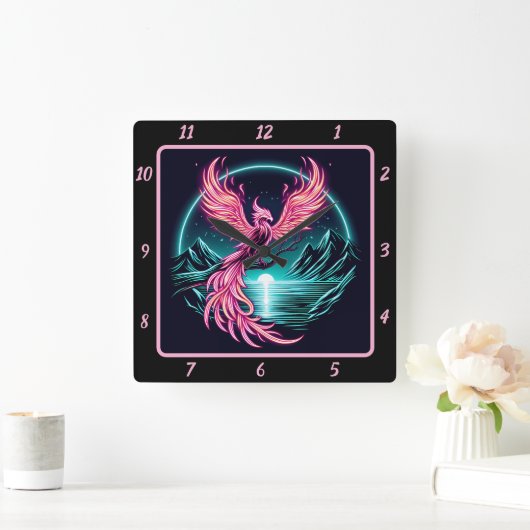 Fiery Phoenix boven Silent Mountain Vierkante Klok (Huis)