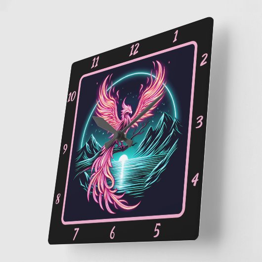 Fiery Phoenix boven Silent Mountain Vierkante Klok (Hoek)