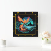 Fiery Phoenix boven Silent Mountains Vierkante Klok (Huis)