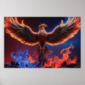 Fiery Phoenix: Rebirth in Red and Blue Flames Poster (Voorkant)