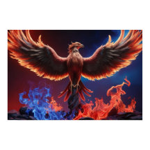 Fiery Phoenix: Rebirth in Red and Blue Flames