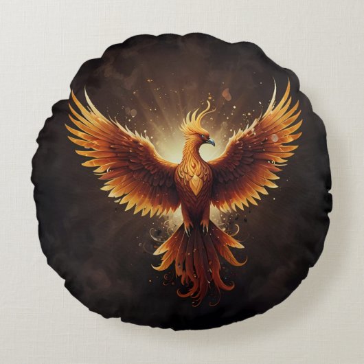 Fiery Phoenix Rond Kussen (Voorkant)