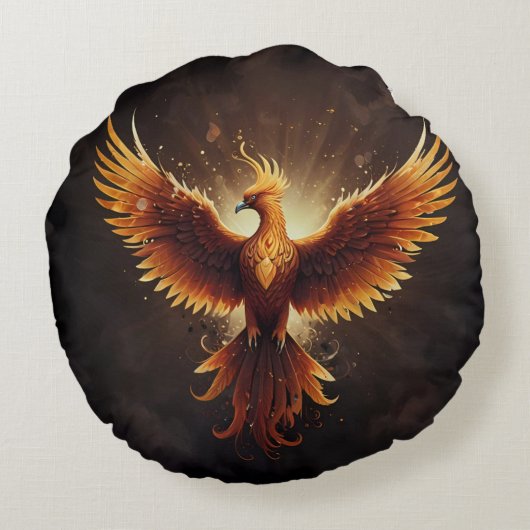 Fiery Phoenix Rond Kussen (Achterkant)