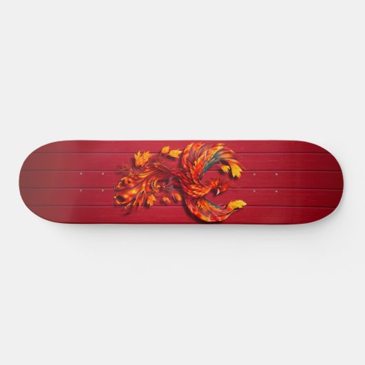 Fiery phoenix rood houten texturen persoonlijk skateboard (Horizontaal)