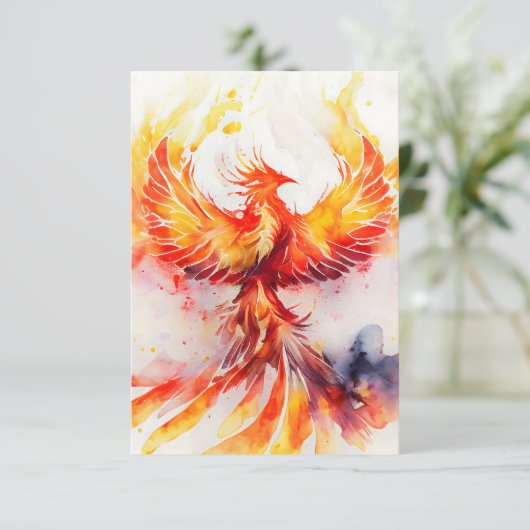 Fiery Phoenix verspreidt het is de Waterverf kunst Bedankkaart (Staand voorkant)
