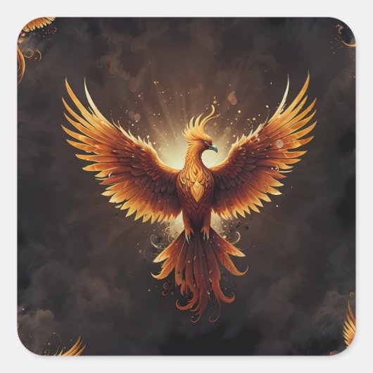Fiery Phoenix Vierkante Sticker (Voorkant)