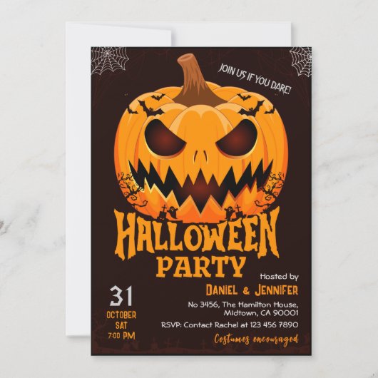 Fiery Pumpkin Jack o lantern bats Spooky Halloween Kaart (Voorkant)