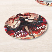Fiery Raven Gothic Anime Girl Party Design Ronde Kartonnen Onderzetter (Gebogen)