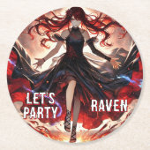 Fiery Raven Gothic Anime Girl Party Design Ronde Kartonnen Onderzetter (Voorkant)