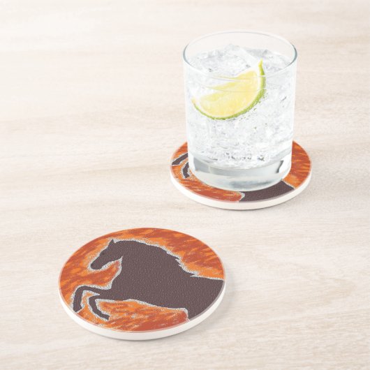 Fiery Rearing Horse Zandsteen Onderzetter (Zijkant)