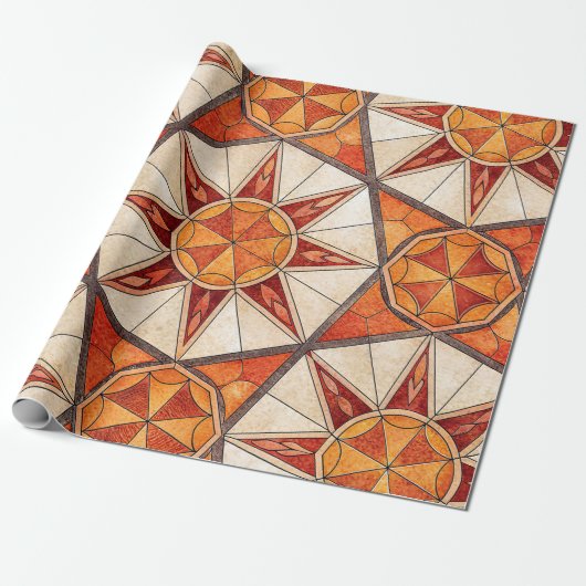 Fiery Red and Orange Starburst - Geometric Mosaic Cadeaupapier (Uitgerold)