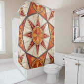 Fiery Red and Orange Starburst - Geometric Mosaic Douchegordijn (In situ)