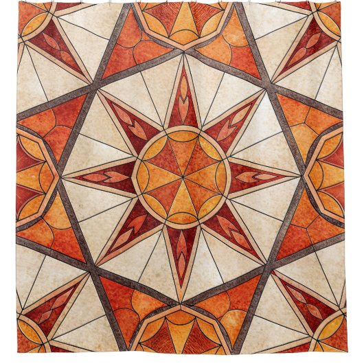 Fiery Red and Orange Starburst - Geometric Mosaic Douchegordijn (Voorkant)