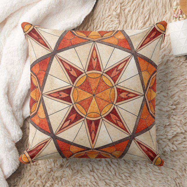 Fiery Red and Orange Starburst - Geometric Mosaic Kussen (Deken)