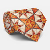 Fiery Red and Orange Starburst - Geometric Mosaic Stropdas (Opgerold)
