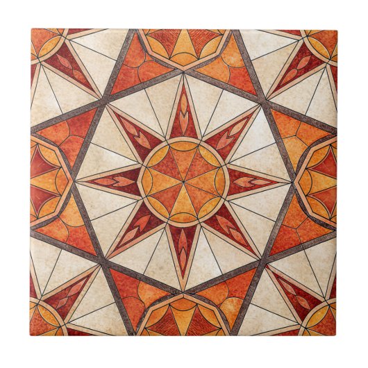 Fiery Red and Orange Starburst - Geometric Mosaic Tegeltje (Voorkant)