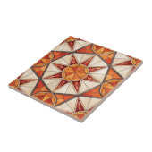 Fiery Red and Orange Starburst - Geometric Mosaic Tegeltje (Zijkant)