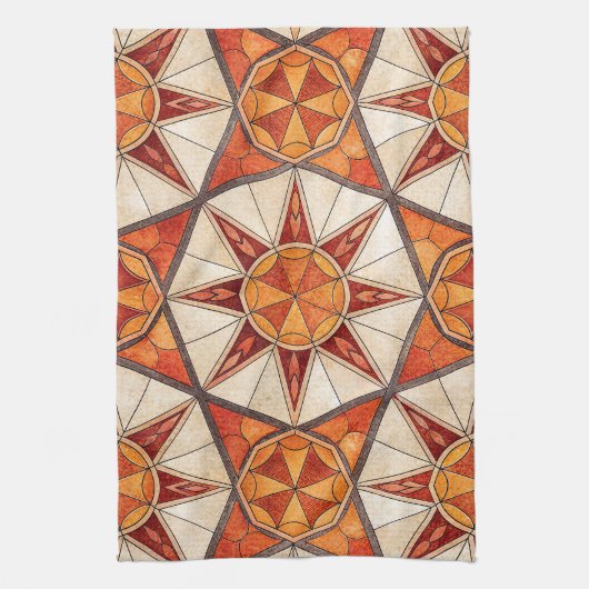 Fiery Red and Orange Starburst - Geometric Mosaic Theedoek (Verticaal)