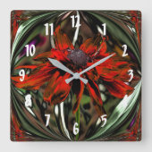 Fiery Red Daisy Abstract Flower Art Vierkante Klok (Voorkant)
