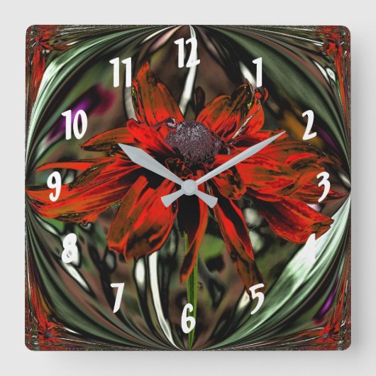 Fiery Red Daisy Abstract Flower Art Vierkante Klok (Voorkant)
