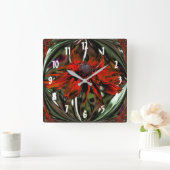 Fiery Red Daisy Abstract Flower Art Vierkante Klok (Huis)