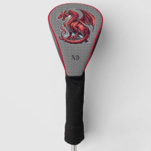 Fiery Red Dragon op Metal Diamond Bord Custom Golfheadcover