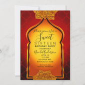Fiery Red Gold Royal Indian Arabian Sweet 16 Party Kaart (Voorkant)