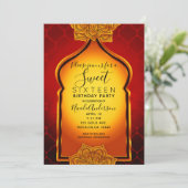 Fiery Red Gold Royal Indian Arabian Sweet 16 Party Kaart (Staand voorkant)