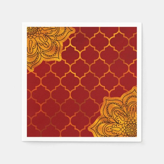 Fiery Red Gold Royal Indian Arabian Theme Marokkaa Servet (Voorkant)
