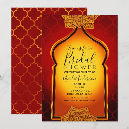 Fiery Red Gold Royal Indian Arabian Vrijgezellenfe Kaart (Voorkant / Achterkant)